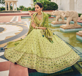 Designer Green Lehenga on viscos and Gaji Siburi duppatta with detailed embroidery and hand work